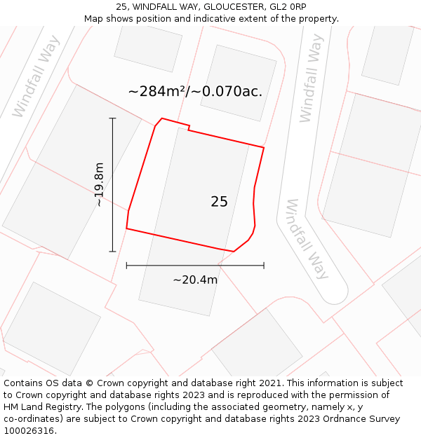 25, WINDFALL WAY, GLOUCESTER, GL2 0RP: Plot and title map