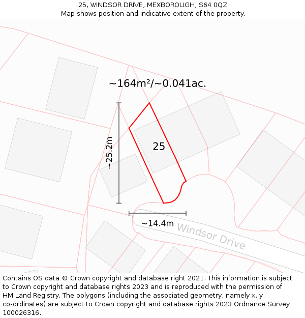 25, WINDSOR DRIVE, MEXBOROUGH, S64 0QZ: Plot and title map