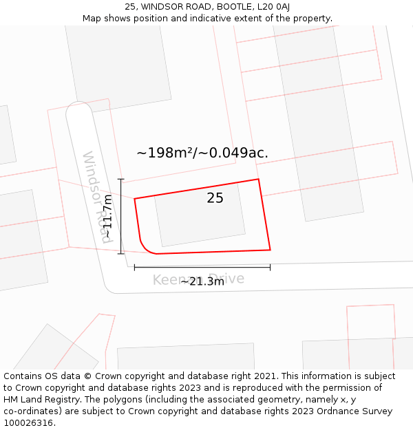 25, WINDSOR ROAD, BOOTLE, L20 0AJ: Plot and title map