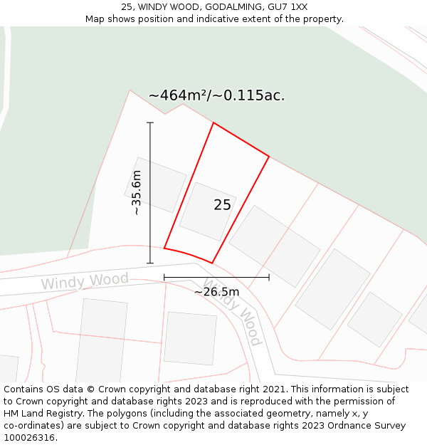 25, WINDY WOOD, GODALMING, GU7 1XX: Plot and title map