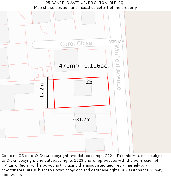 25, WINFIELD AVENUE, BRIGHTON, BN1 8QH: Plot and title map