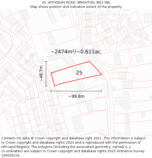25, WITHDEAN ROAD, BRIGHTON, BN1 5BL: Plot and title map