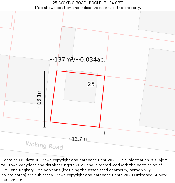 25, WOKING ROAD, POOLE, BH14 0BZ: Plot and title map