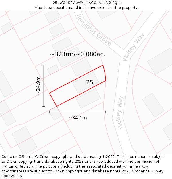 25, WOLSEY WAY, LINCOLN, LN2 4QH: Plot and title map