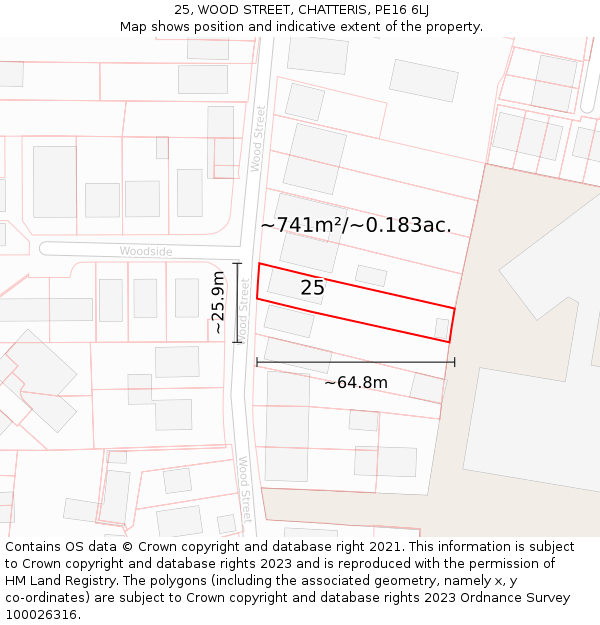 25, WOOD STREET, CHATTERIS, PE16 6LJ: Plot and title map