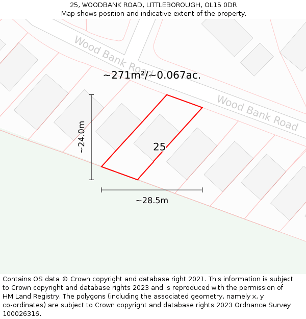 25, WOODBANK ROAD, LITTLEBOROUGH, OL15 0DR: Plot and title map