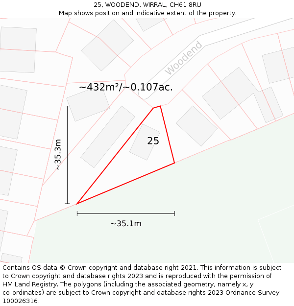 25, WOODEND, WIRRAL, CH61 8RU: Plot and title map