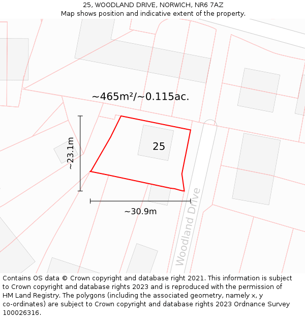 25, WOODLAND DRIVE, NORWICH, NR6 7AZ: Plot and title map