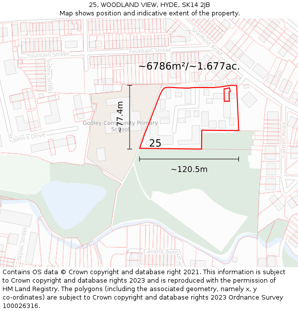 25, WOODLAND VIEW, HYDE, SK14 2JB: Plot and title map