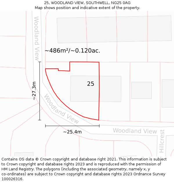 25, WOODLAND VIEW, SOUTHWELL, NG25 0AG: Plot and title map