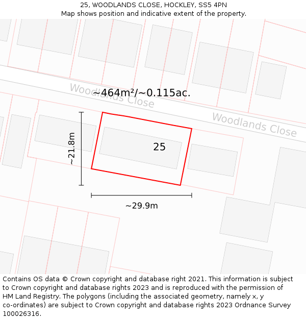 25, WOODLANDS CLOSE, HOCKLEY, SS5 4PN: Plot and title map