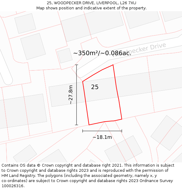 25, WOODPECKER DRIVE, LIVERPOOL, L26 7XU: Plot and title map