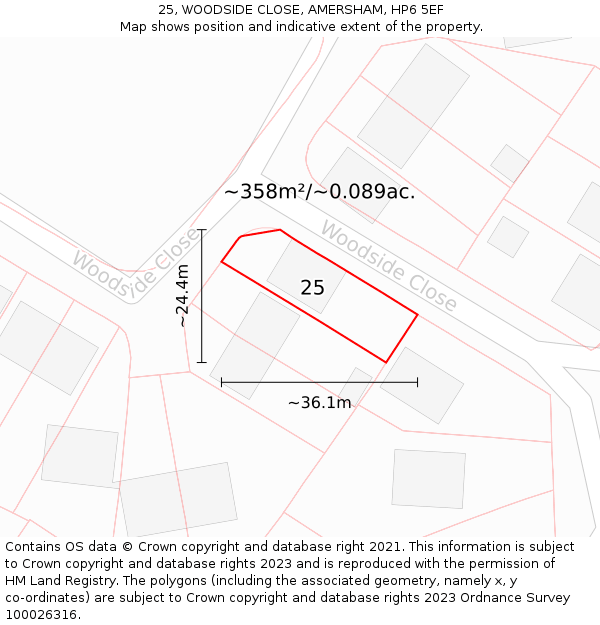 25, WOODSIDE CLOSE, AMERSHAM, HP6 5EF: Plot and title map