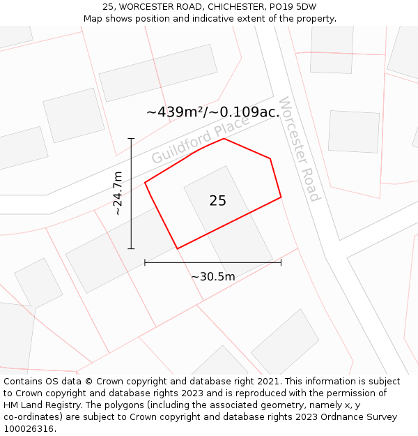 25, WORCESTER ROAD, CHICHESTER, PO19 5DW: Plot and title map