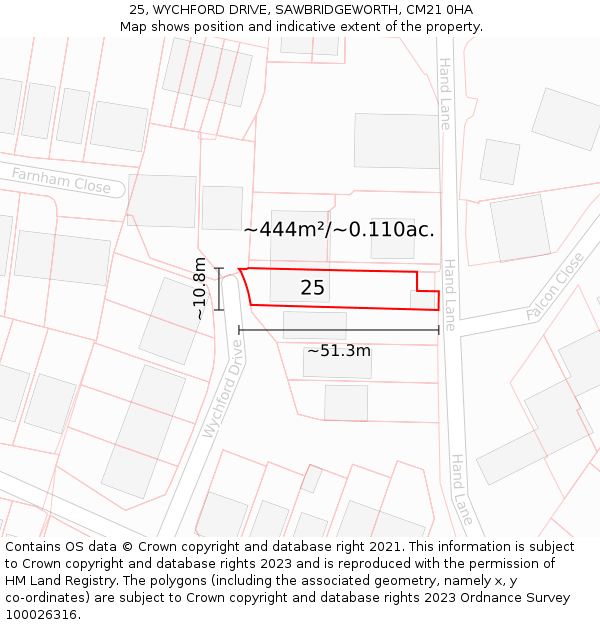 25, WYCHFORD DRIVE, SAWBRIDGEWORTH, CM21 0HA: Plot and title map