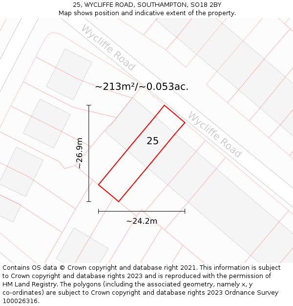 25, WYCLIFFE ROAD, SOUTHAMPTON, SO18 2BY: Plot and title map