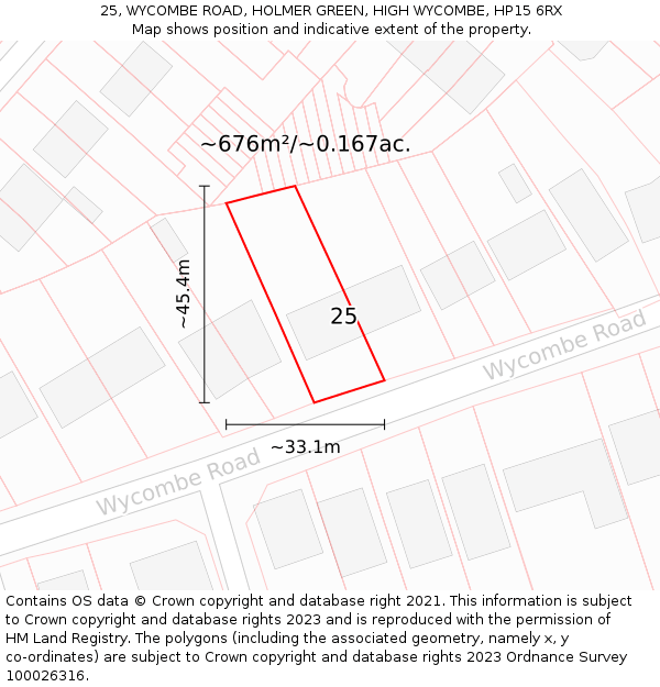 25, WYCOMBE ROAD, HOLMER GREEN, HIGH WYCOMBE, HP15 6RX: Plot and title map