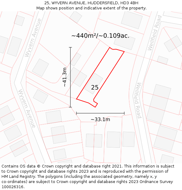 25, WYVERN AVENUE, HUDDERSFIELD, HD3 4BH: Plot and title map