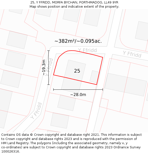 25, Y FFRIDD, MORFA BYCHAN, PORTHMADOG, LL49 9YR: Plot and title map