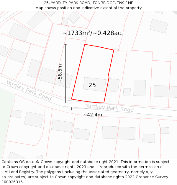 25, YARDLEY PARK ROAD, TONBRIDGE, TN9 1NB: Plot and title map