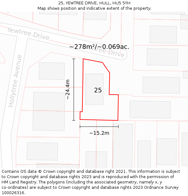 25, YEWTREE DRIVE, HULL, HU5 5YH: Plot and title map