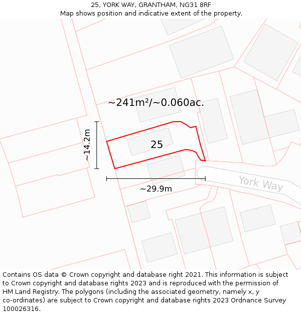 25, YORK WAY, GRANTHAM, NG31 8RF: Plot and title map