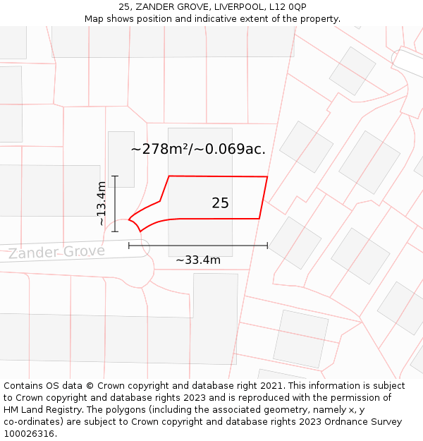 25, ZANDER GROVE, LIVERPOOL, L12 0QP: Plot and title map