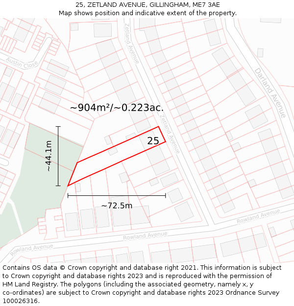 25, ZETLAND AVENUE, GILLINGHAM, ME7 3AE: Plot and title map