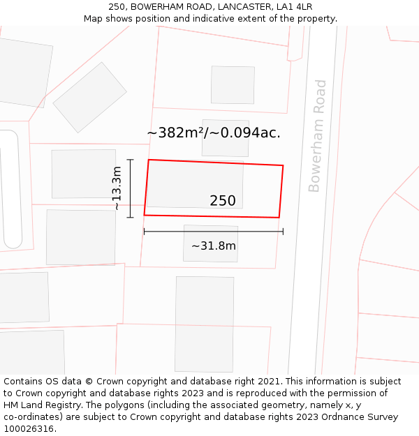 250, BOWERHAM ROAD, LANCASTER, LA1 4LR: Plot and title map