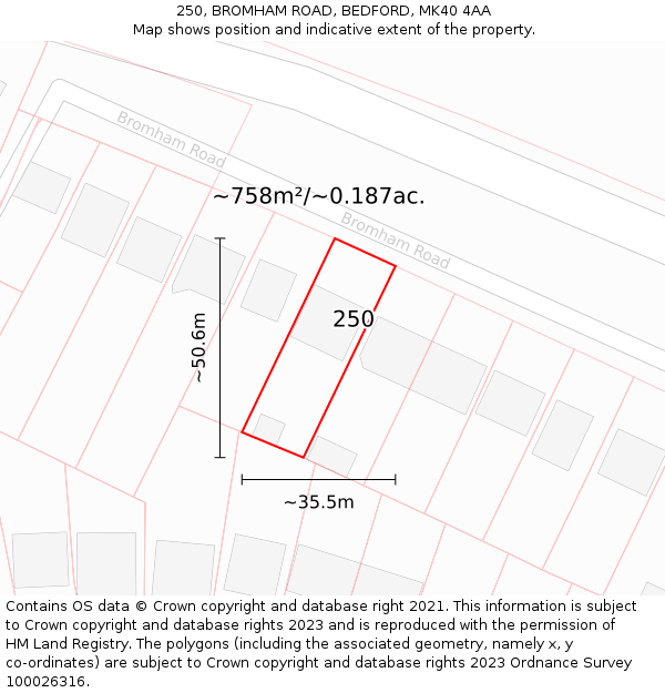 250, BROMHAM ROAD, BEDFORD, MK40 4AA: Plot and title map