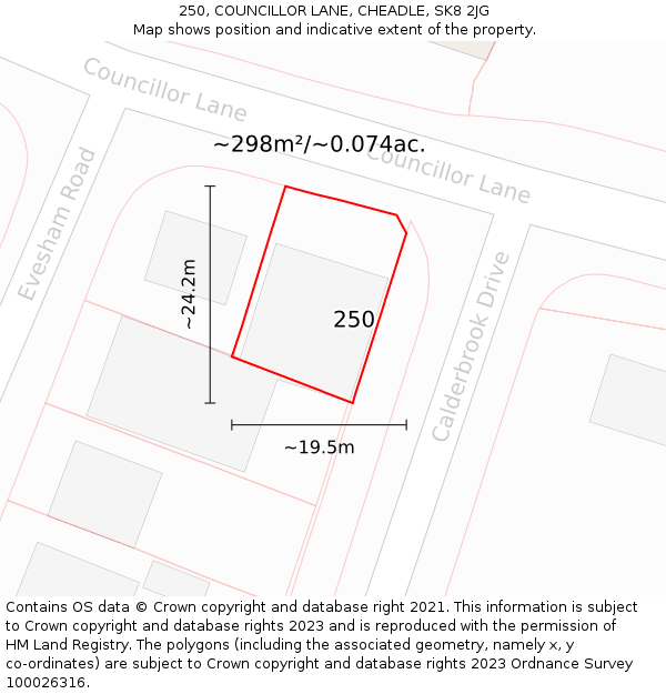 250, COUNCILLOR LANE, CHEADLE, SK8 2JG: Plot and title map