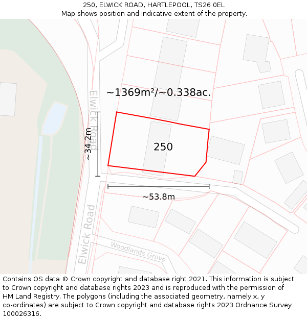 250, ELWICK ROAD, HARTLEPOOL, TS26 0EL: Plot and title map