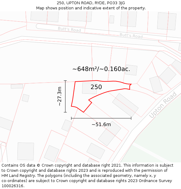 250, UPTON ROAD, RYDE, PO33 3JG: Plot and title map