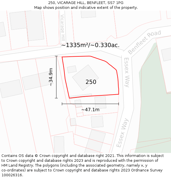 250, VICARAGE HILL, BENFLEET, SS7 1PG: Plot and title map