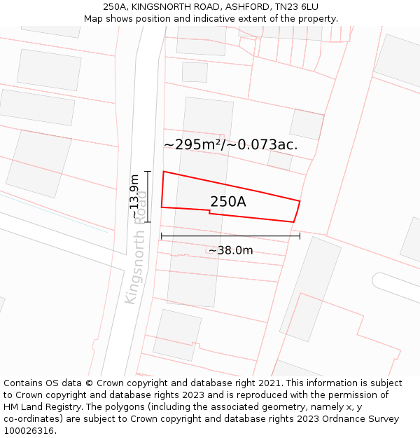 250A, KINGSNORTH ROAD, ASHFORD, TN23 6LU: Plot and title map