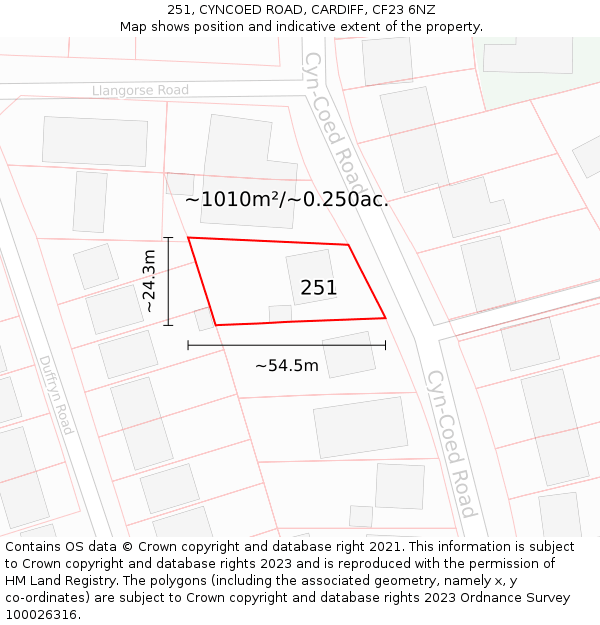 251, CYNCOED ROAD, CARDIFF, CF23 6NZ: Plot and title map