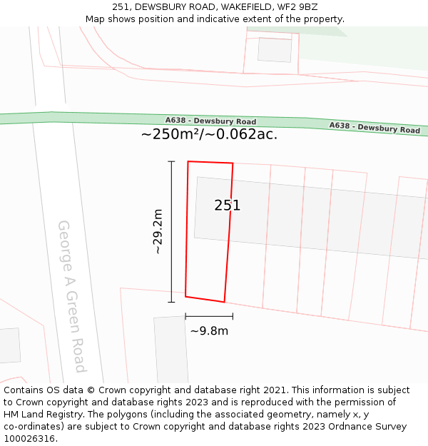 251, DEWSBURY ROAD, WAKEFIELD, WF2 9BZ: Plot and title map