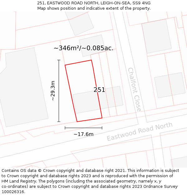 251, EASTWOOD ROAD NORTH, LEIGH-ON-SEA, SS9 4NG: Plot and title map