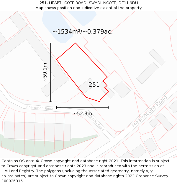 251, HEARTHCOTE ROAD, SWADLINCOTE, DE11 9DU: Plot and title map