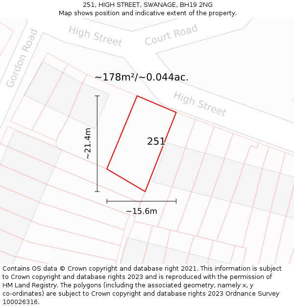 251, HIGH STREET, SWANAGE, BH19 2NG: Plot and title map