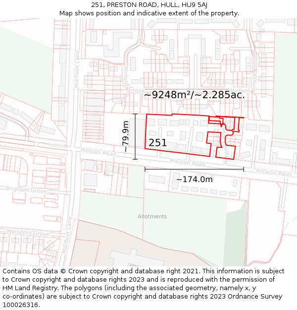 251, PRESTON ROAD, HULL, HU9 5AJ: Plot and title map