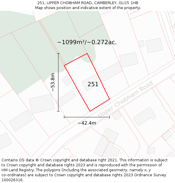 251, UPPER CHOBHAM ROAD, CAMBERLEY, GU15 1HB: Plot and title map