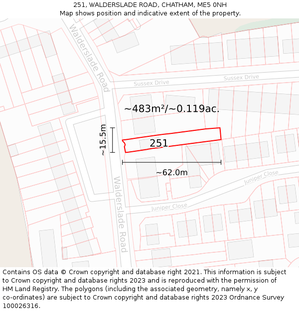 251, WALDERSLADE ROAD, CHATHAM, ME5 0NH: Plot and title map