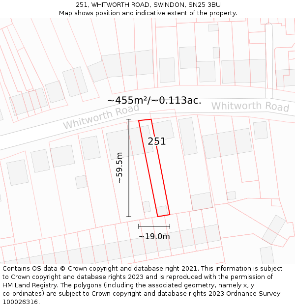 251, WHITWORTH ROAD, SWINDON, SN25 3BU: Plot and title map