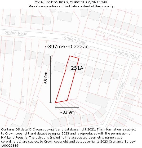 251A, LONDON ROAD, CHIPPENHAM, SN15 3AR: Plot and title map