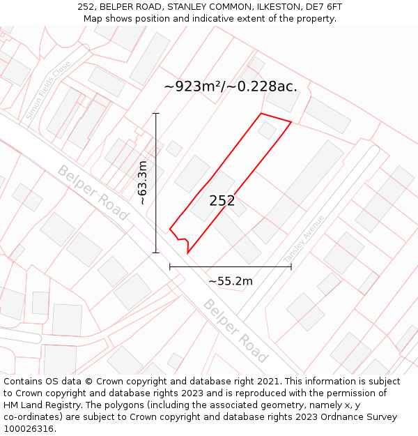 252, BELPER ROAD, STANLEY COMMON, ILKESTON, DE7 6FT: Plot and title map