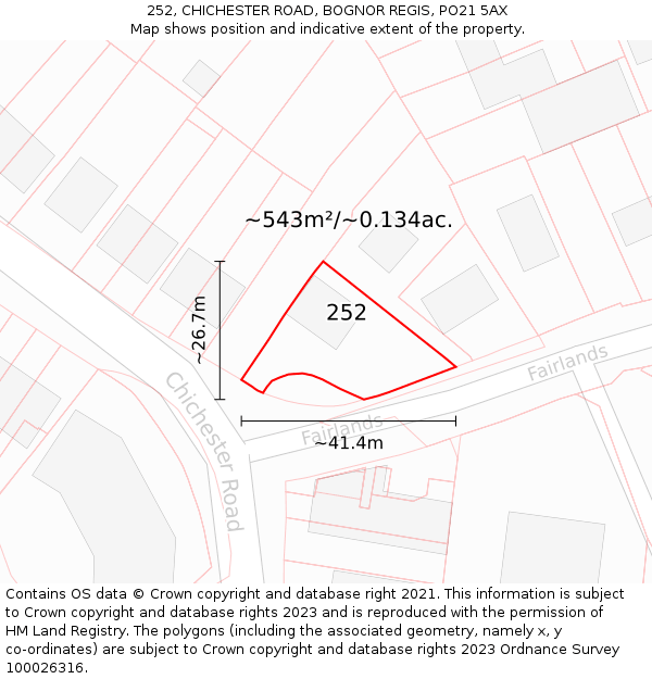 252, CHICHESTER ROAD, BOGNOR REGIS, PO21 5AX: Plot and title map