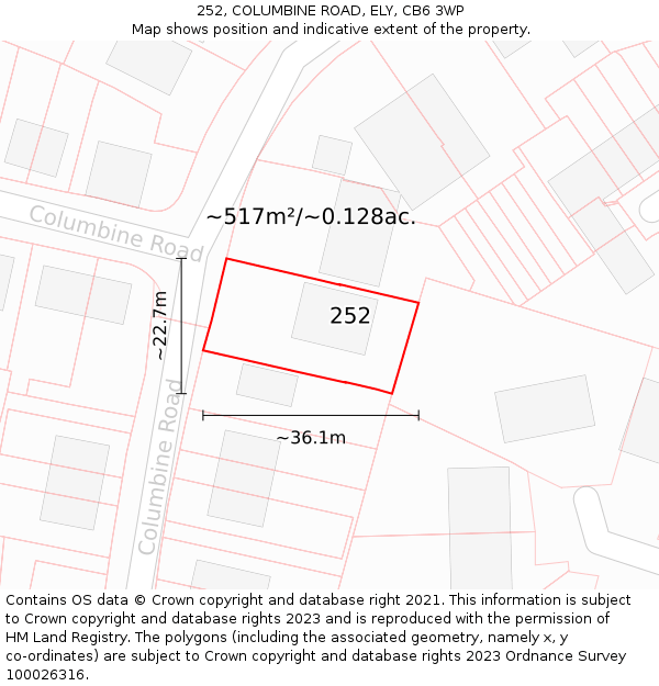 252, COLUMBINE ROAD, ELY, CB6 3WP: Plot and title map