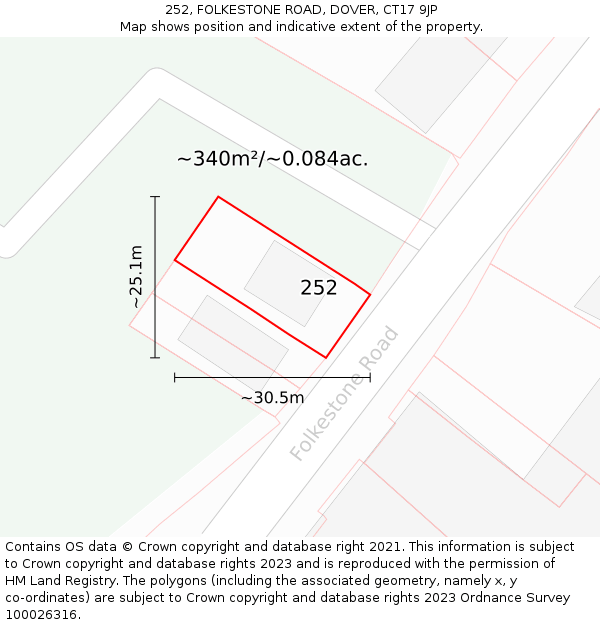 252, FOLKESTONE ROAD, DOVER, CT17 9JP: Plot and title map