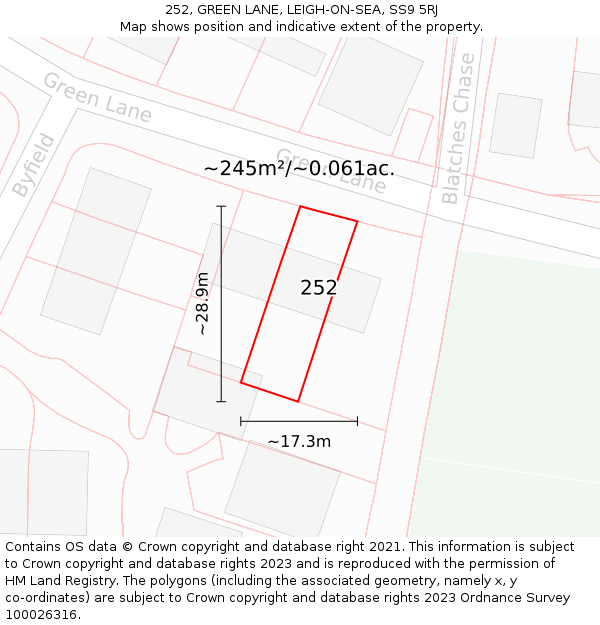 252, GREEN LANE, LEIGH-ON-SEA, SS9 5RJ: Plot and title map